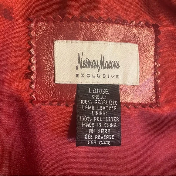 Neiman Marcus Exclusive Pearlized Red Lamb Leather Jacket Size L - Picture 4 of 5